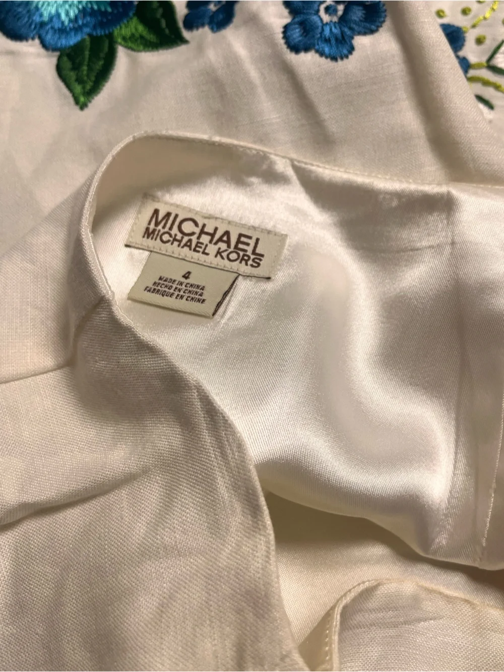 Michael Kors Cream Mini Skirt with Blue & Green Floral Embroidery